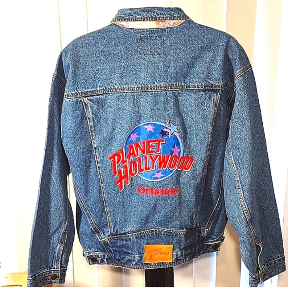 Bundle Planet Hollywood Orlando Y2K Denim Jacket with Pin